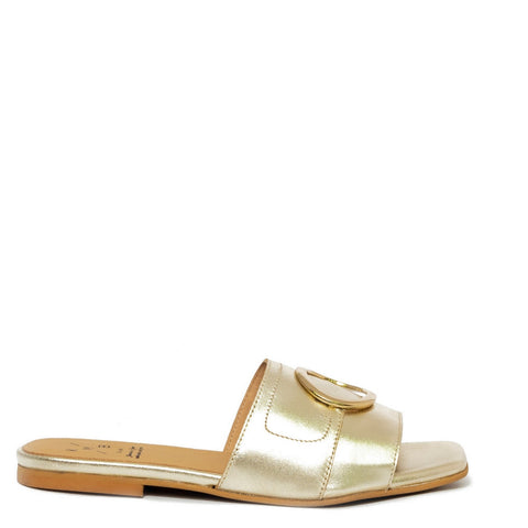 Spanish Women Gold Leather Slipper #9550
