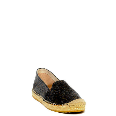 Spanish Women Black Leather Espadrilles #9558