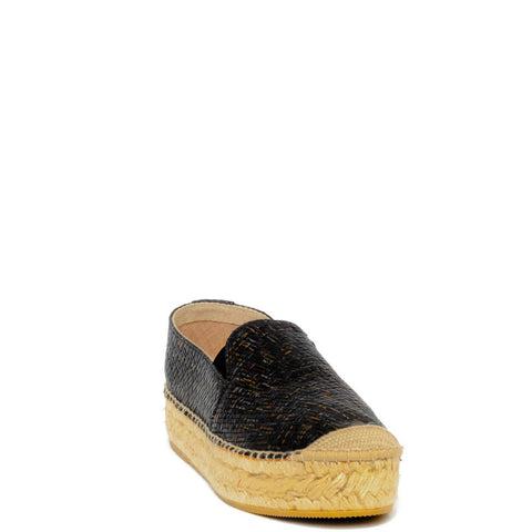 Spanish Women Black Leather Espadrilles #9571