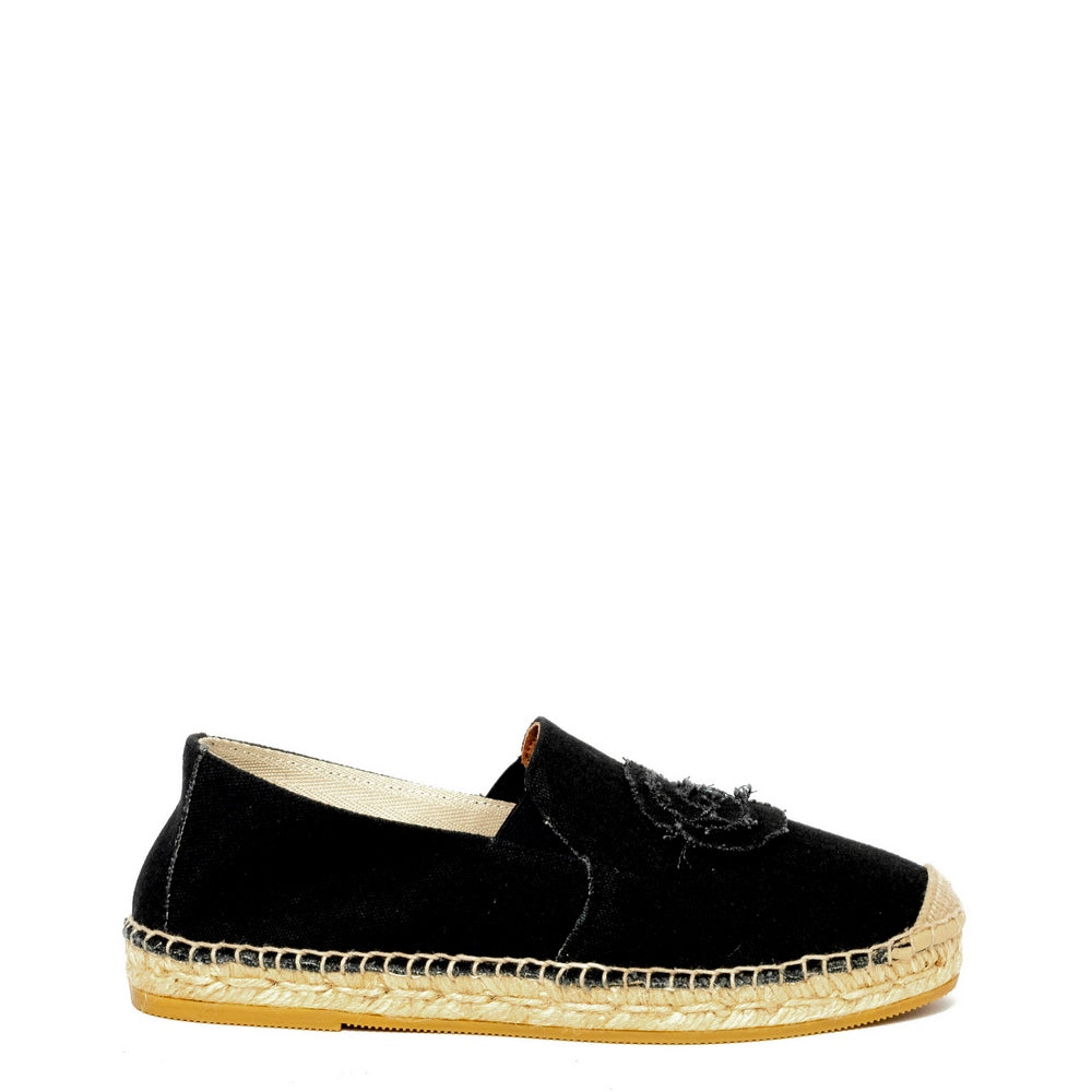 Spanish Women Black Cloth Espadrilles #9607