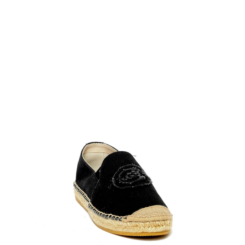 Spanish Women Black Cloth Espadrilles #9607