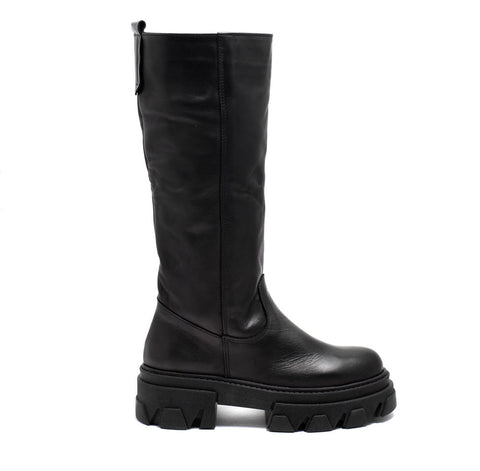 Italian Women Black Leather Boots #0097
