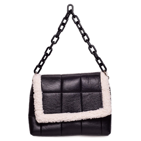 Italian Women Black Leather HandBag #1199