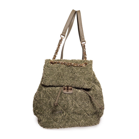 Italian Women Kaki Fur Backpack #1212