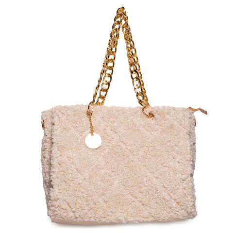 Italian Women Beige Fur HandBag #1256
