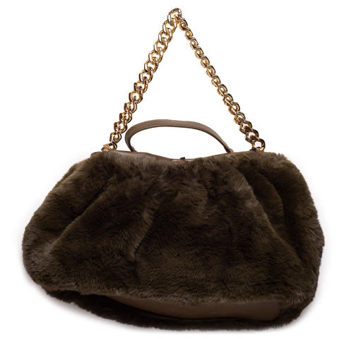 Italian Women Kaki Fur HandBag #1273