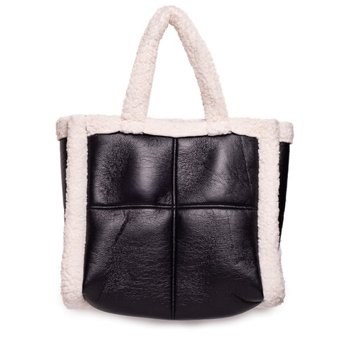 Italian Women Black Leather HandBag #1291