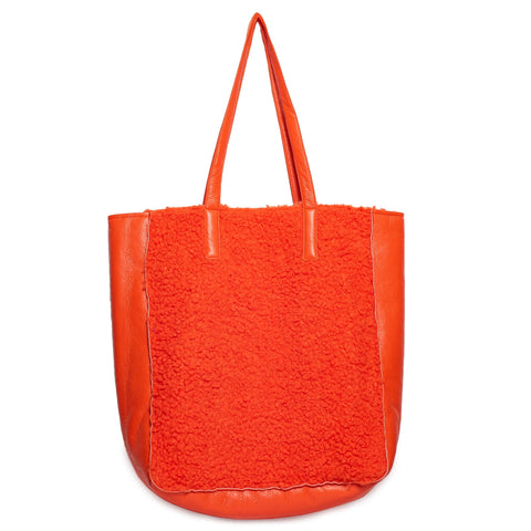 Italian Women Orange LeatherxFur HandBag #1299