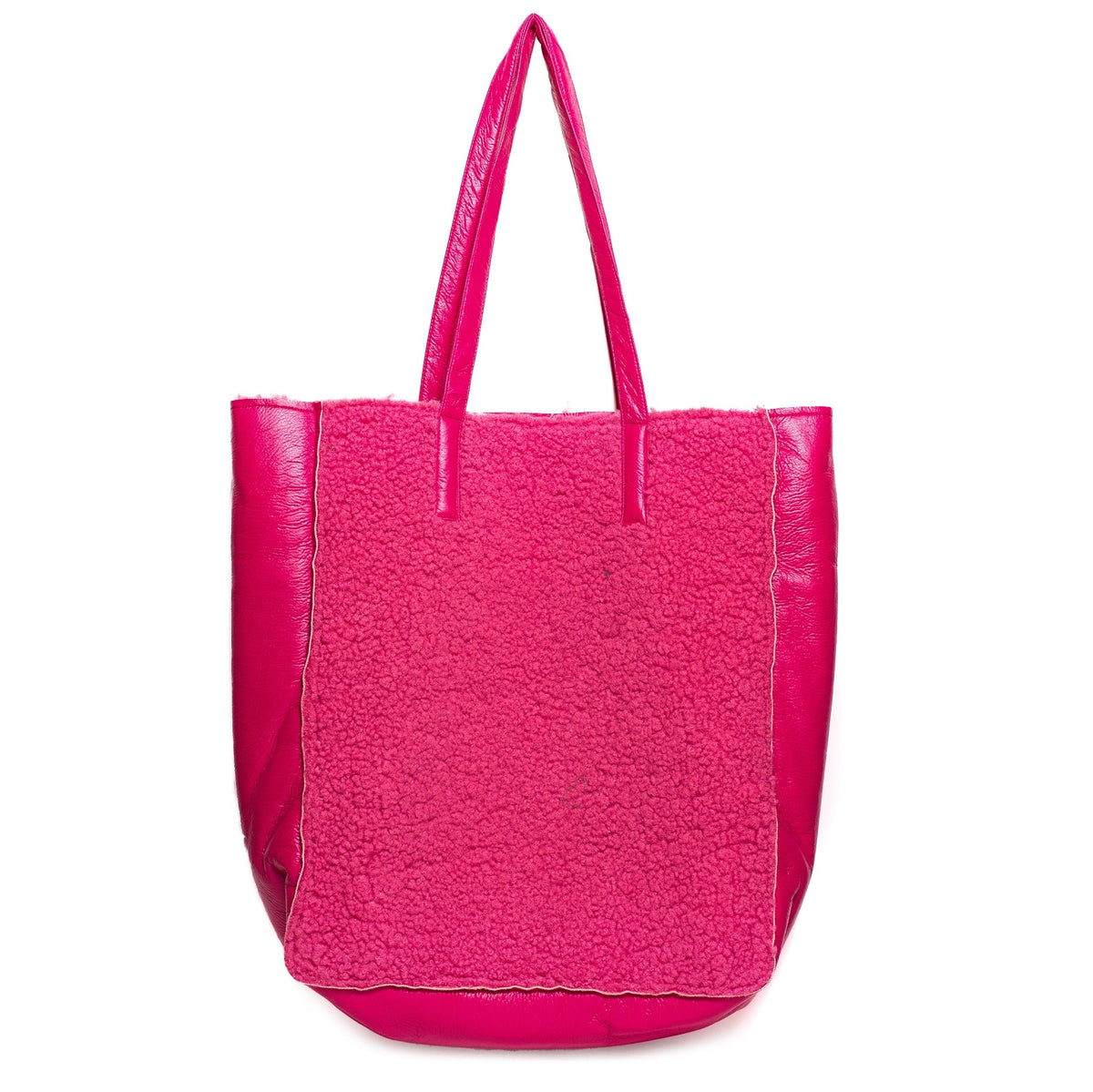 Italian Women Fuchia LeatherxFur HandBag #1301