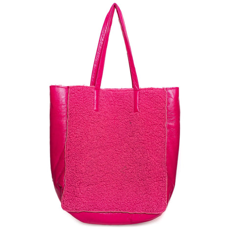 Italian Women Fuchia LeatherxFur HandBag #1301
