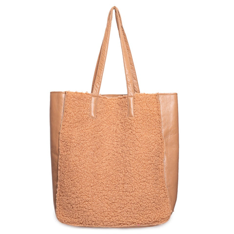 Italian Women Beige LeatherxFur HandBag #1302