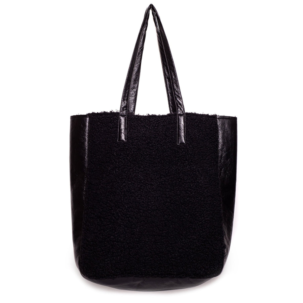 Italian Women Black LeatherxFur HandBag #1303