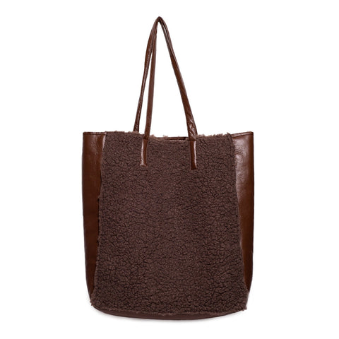 Italian Women Brown LeatherxFur HandBag #1304