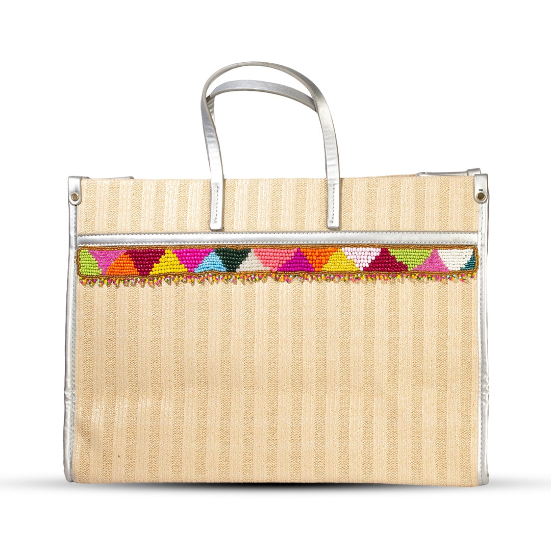 Women Silver Wicker HandBag Large #1379