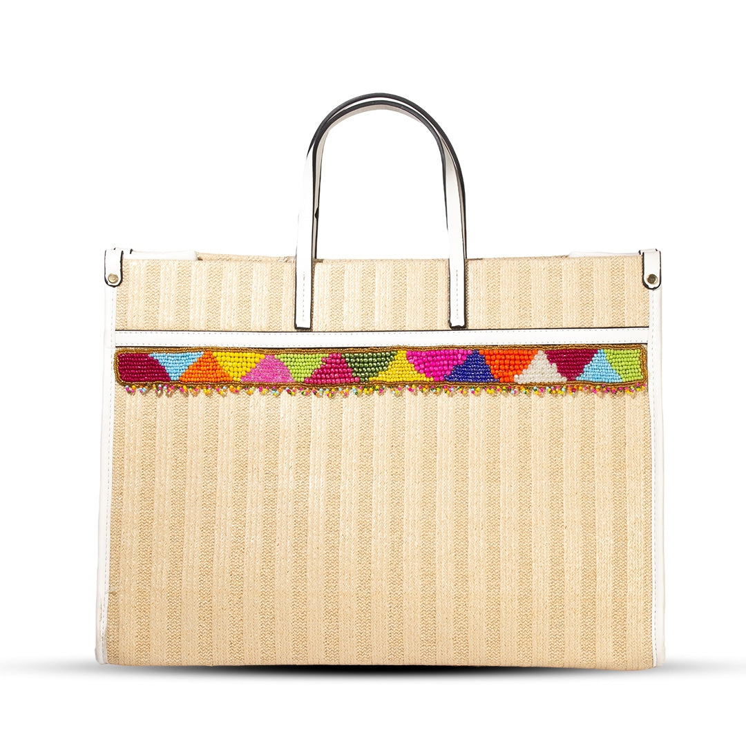 Women White Wicker HandBag Large #1382