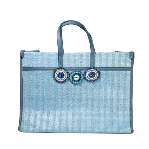 Women LightBlue Wicker HandBag Large #1383