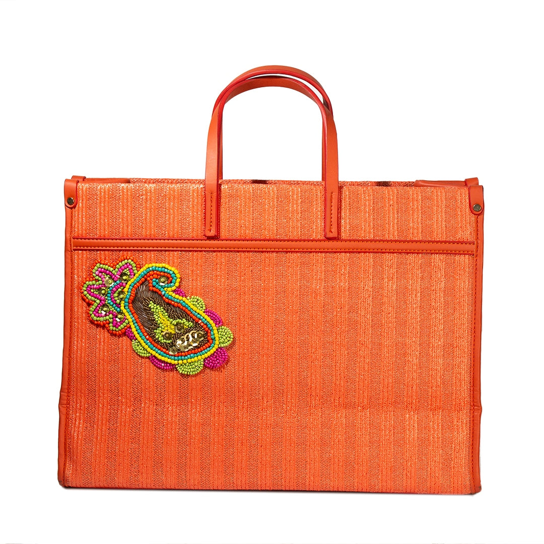 Women Orange Wicker HandBag Large #1385