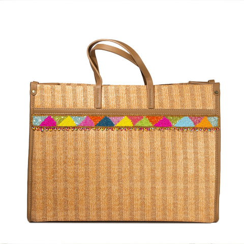 Women Beige Wicker HandBag Large #1386