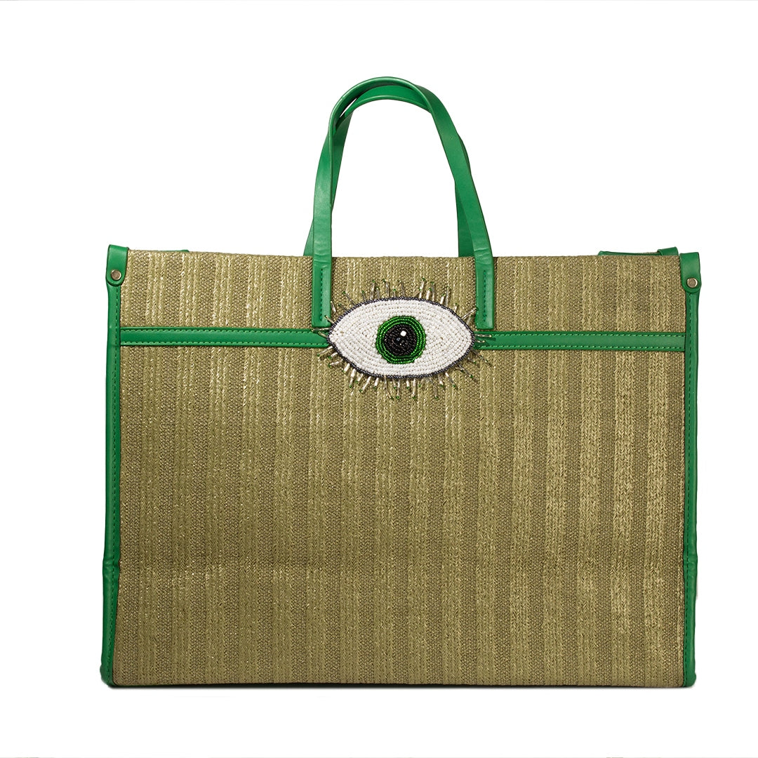 Women Green Wicker HandBag Large #1387