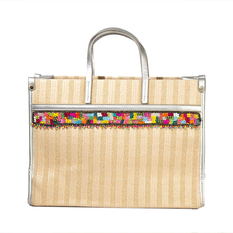 Women Silver Wicker HandBag Medium #1405