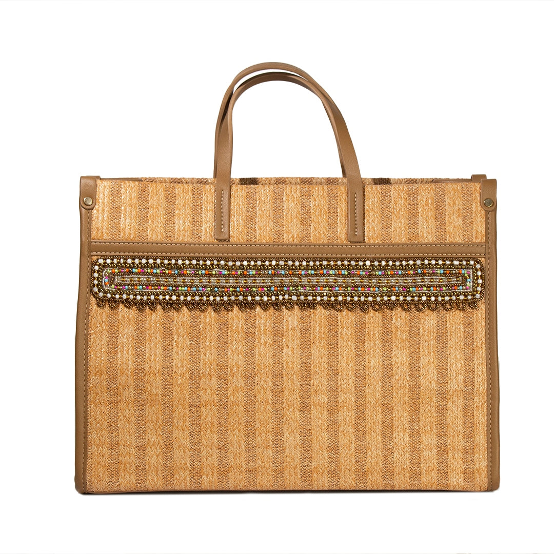 Women Beige Wicker HandBag Medium #1407