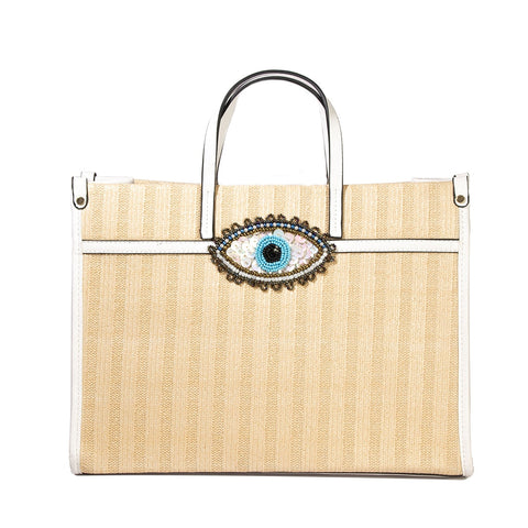 Women White Wicker HandBag Medium #1408