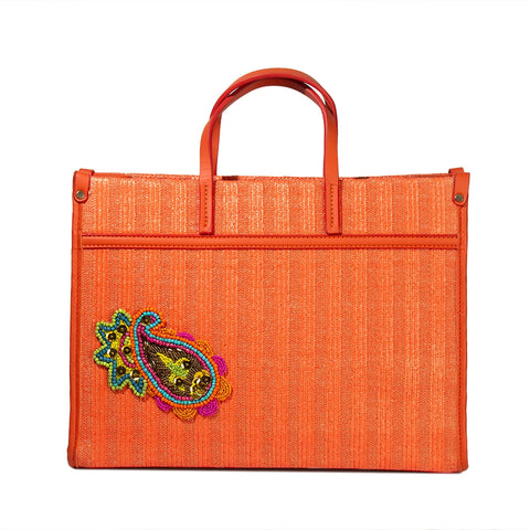 Women Orange Wicker HandBag Medium #1409