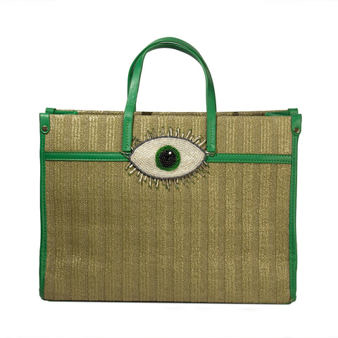Women Green Wicker HandBag Medium #1410