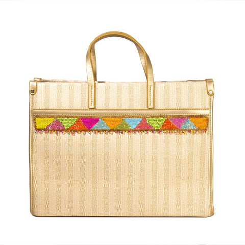 Women Gold Wicker HandBag Medium #1412