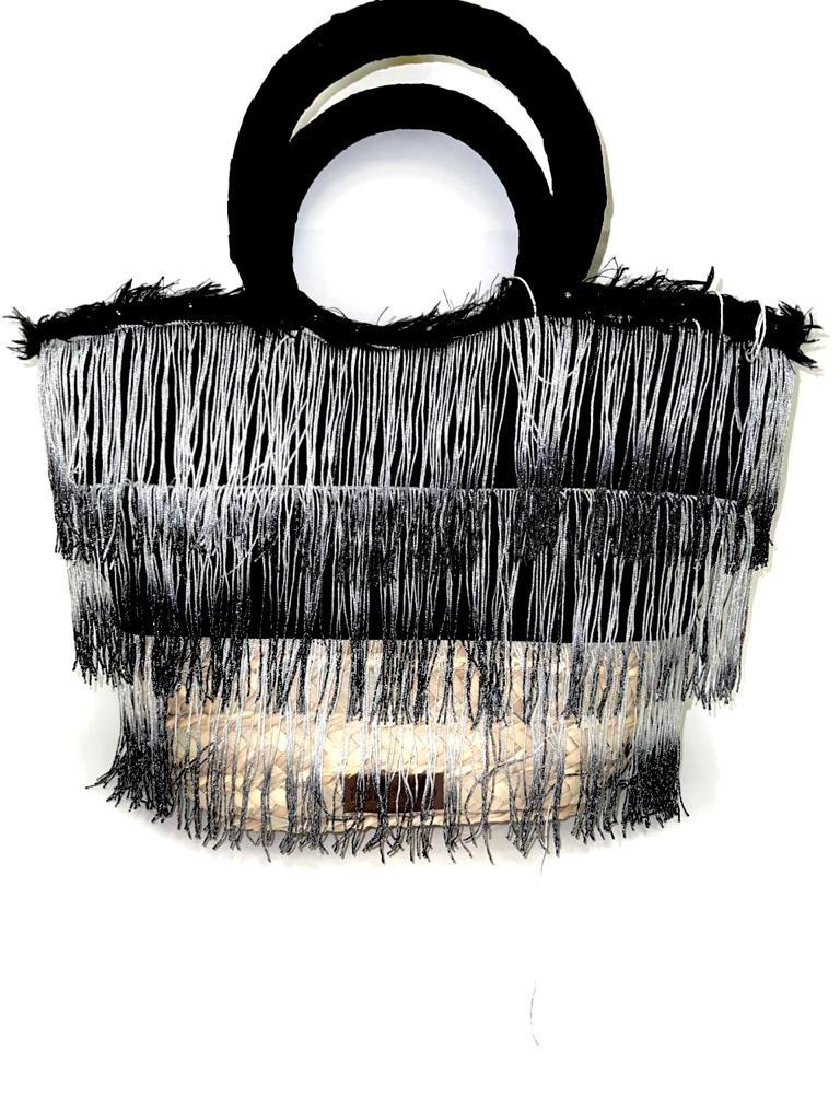 Women Black Wicker HandBag #1497