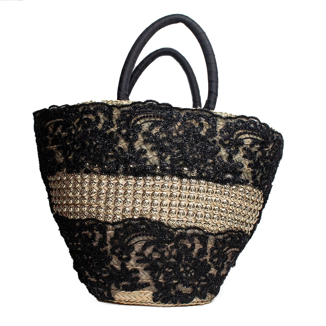Women Black Wicker Bag #1587
