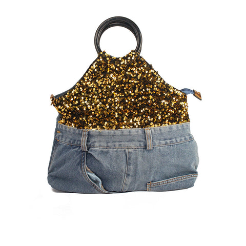 EuropeonUnion Women Gold Jeans HandBag #1925