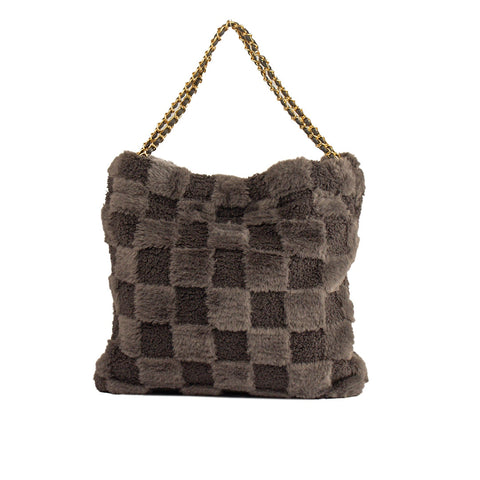 EuropeonUnion Women Grey Fur HandBag #1963