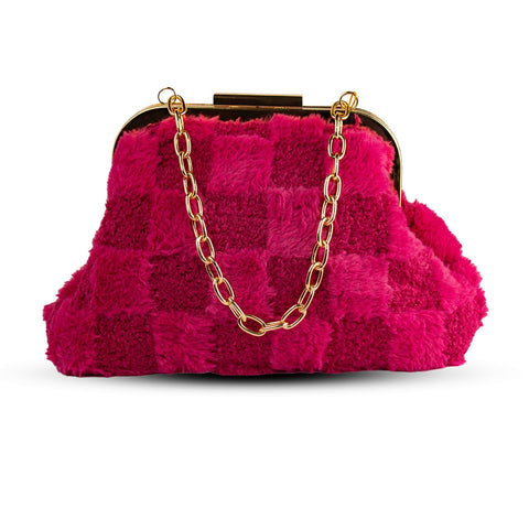 EuropeonUnion Women Fuchia Fur HandBag #2000