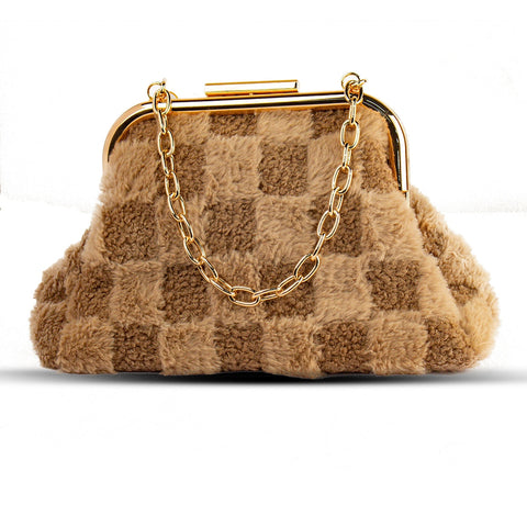 EuropeonUnion Women kaki Fur HandBag #2002