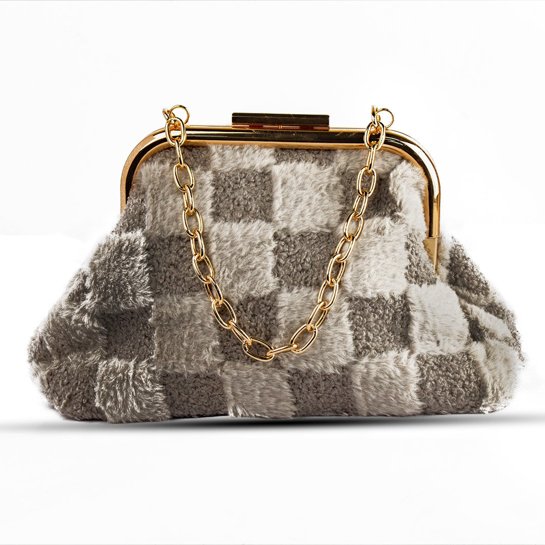 EuropeonUnion Women Grey Fur HandBag #2004