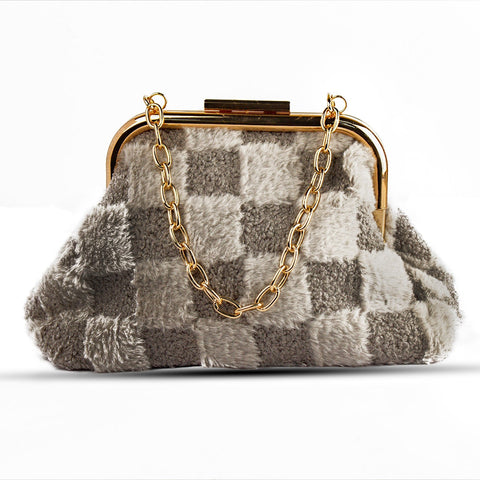 EuropeonUnion Women Grey Fur HandBag #2004