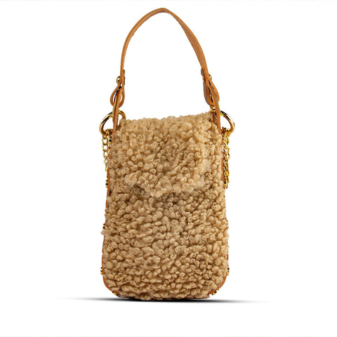 EuropeonUnion Women Beige Fur HandBag #2118