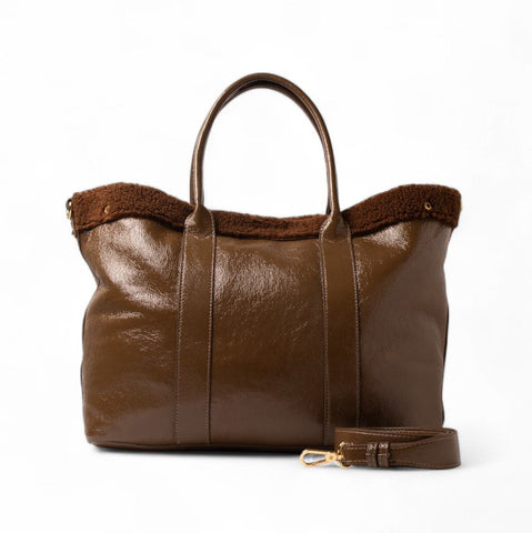 EuropeonUnion Women Cafe Vernis Leather HandBag #2345