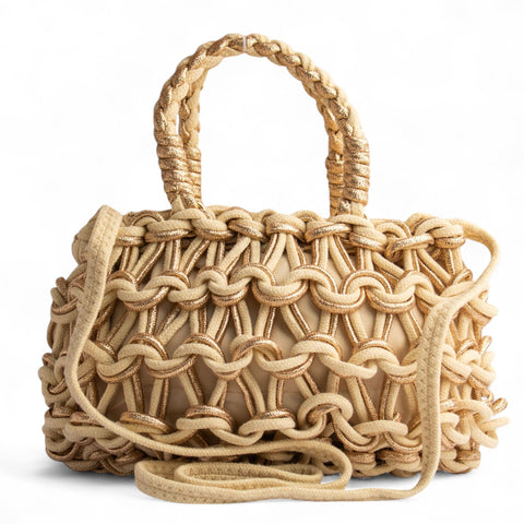 EuropeonUnion Women Gold Wicker HandBag #2660