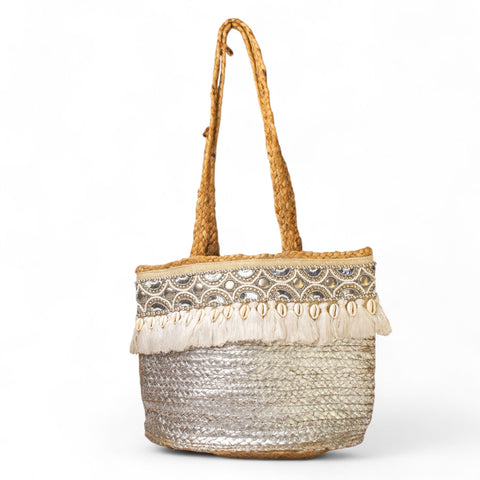 EuropeonUnion Women Silver Wicker BeachBag #2839