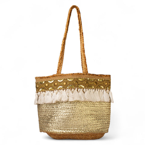 EuropeonUnion Women Gold Wicker BeachBag #2840