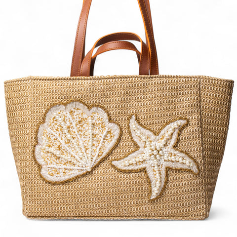 Women Beige Wicker BeachBag #2951