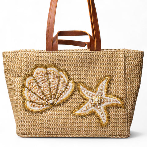 Women Beige Wicker BeachBag #2954
