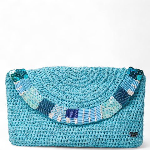 Women Turquoise Wicker BeachBag #2958