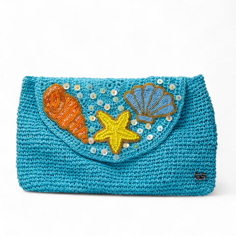 Women Turquoise Wicker BeachBag #2959