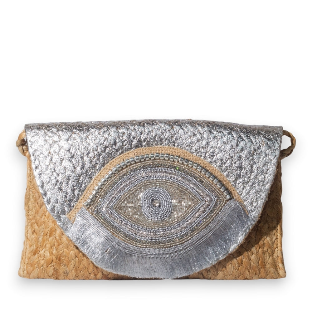 EuropeonUnion Women Silver Wicker Bag #3308