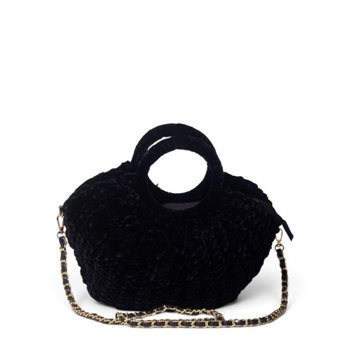 European Union Women Black Velvet Hand Bag #3596