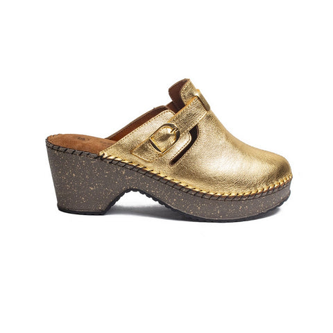 Turkish Women Gold Leather Wedges #1813