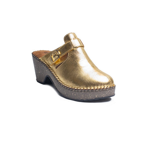 Turkish Women Gold Leather Wedges #1813